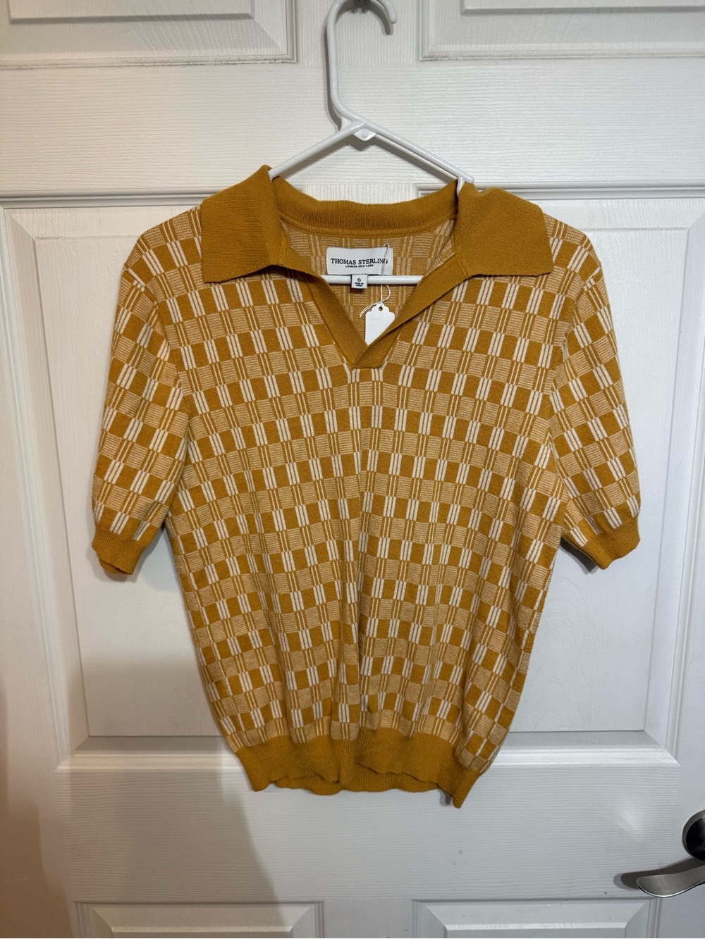 Thomas Sterling Mustard Check Knit Polo